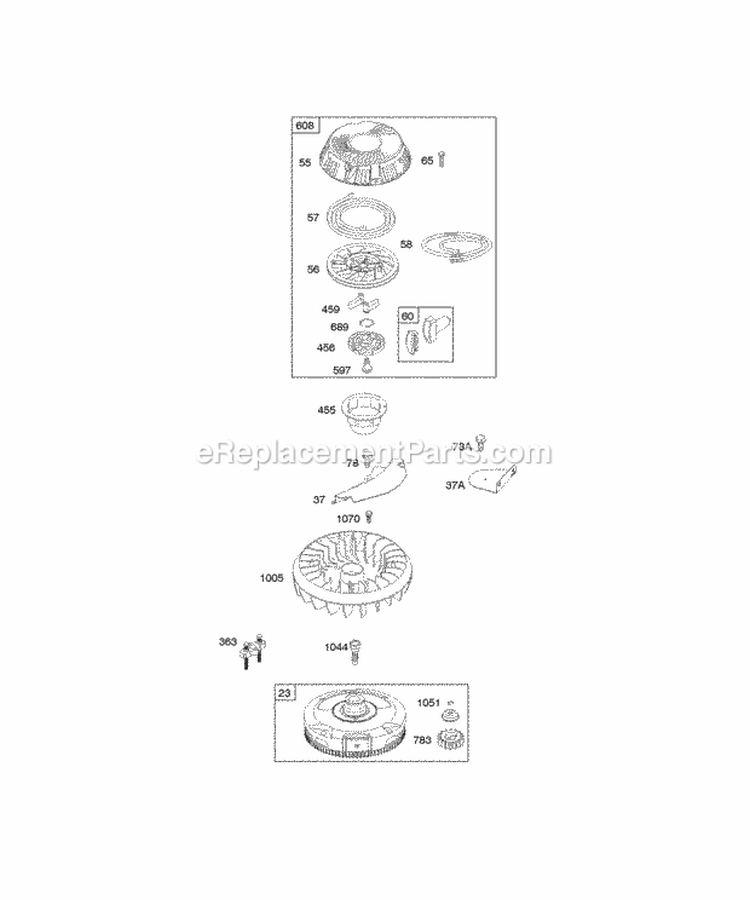 Flywheel Rewind Starter Diagram and Parts List for 280H06-0118-E1  Briggs and Stratton Engine